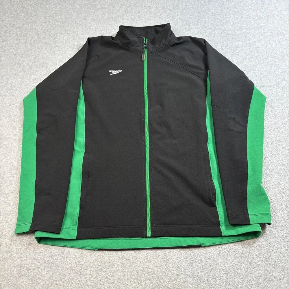 Speedo Jacket Men Medium Black Full Zip Athletic Polyester Spandex Sporty Swim